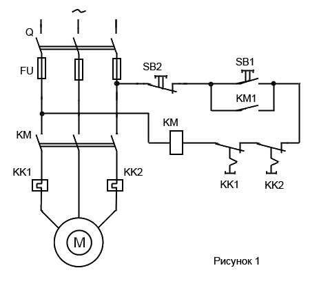 Принципиальная схема подключения электродвигателя